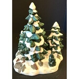 Ceramic Snowy Pine Trees Tree Green White‎ Christmas Village Decor